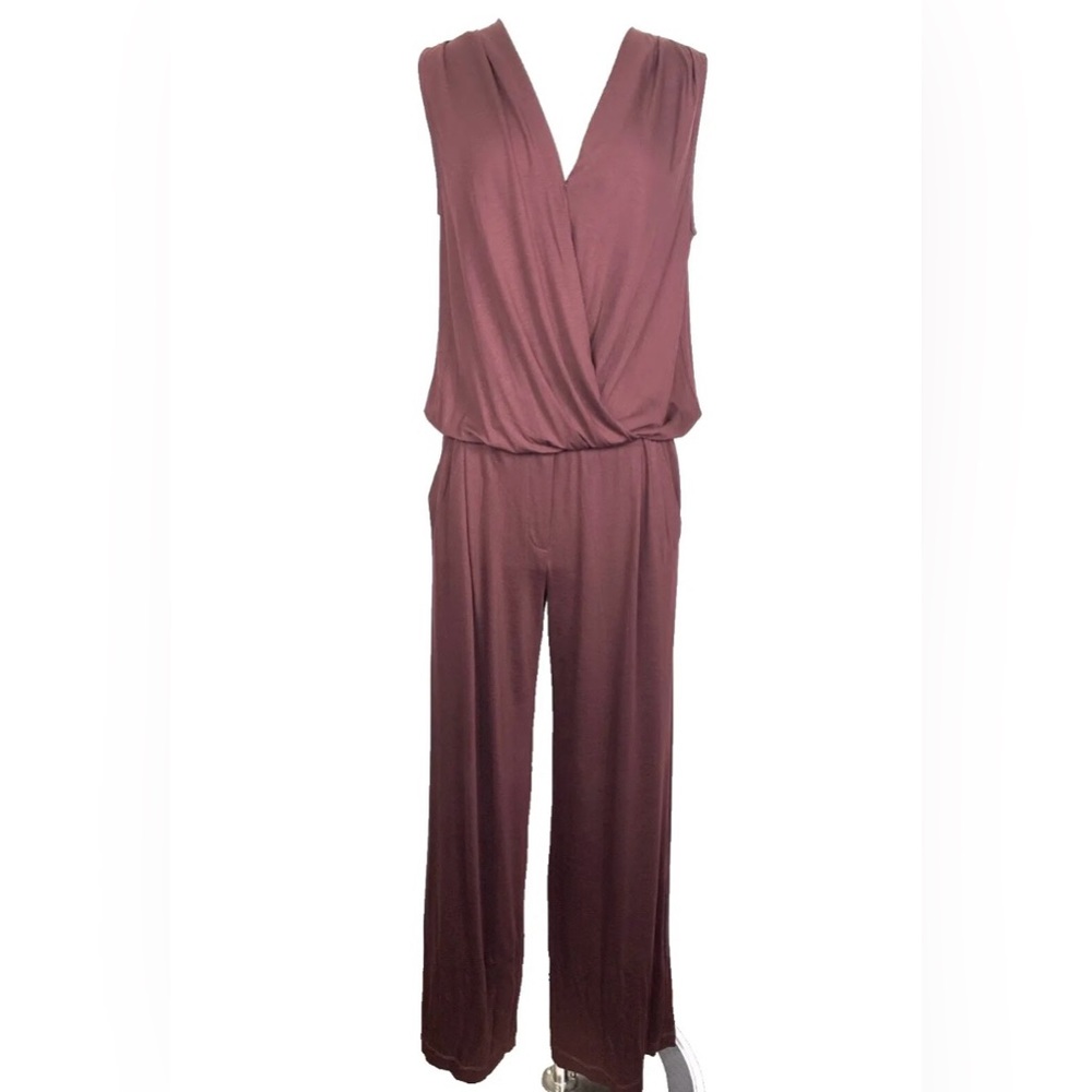 Trina Turk Womens Burgundy Sleeveless Crossover V-Neck Irena Jumpsuit Small C288